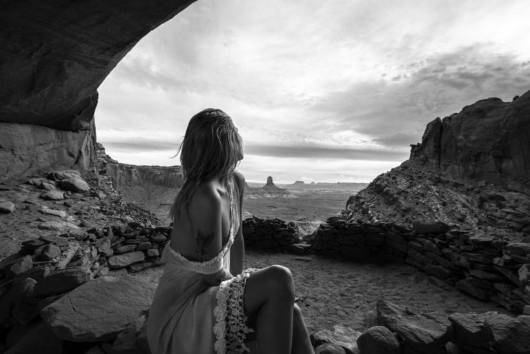 Fashion photographer dylan h brown photographs a woman in a low-slung slip in canyonlands