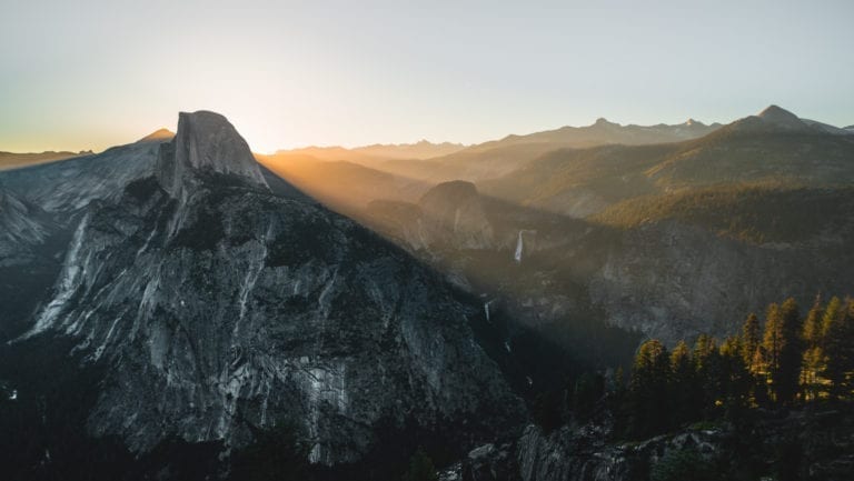 Half Dome in Yosemite National Park at Sunrise, shot from Glacier Point