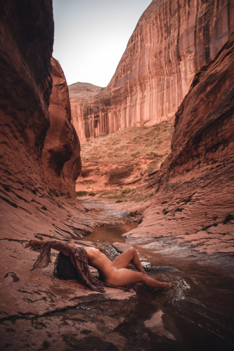 A woman poses in Willow Creek for Dylan H Brown's nude photo series, Impermanence