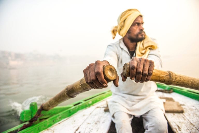 Oarsman on the Ganges River, Varanasi, India
