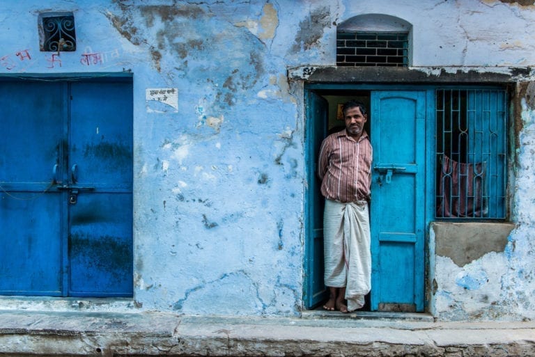 A shop owner in Varanasi, India