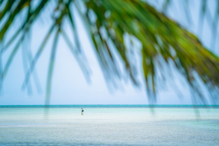 A man fishes on the flats of Andros Island, Bahamas