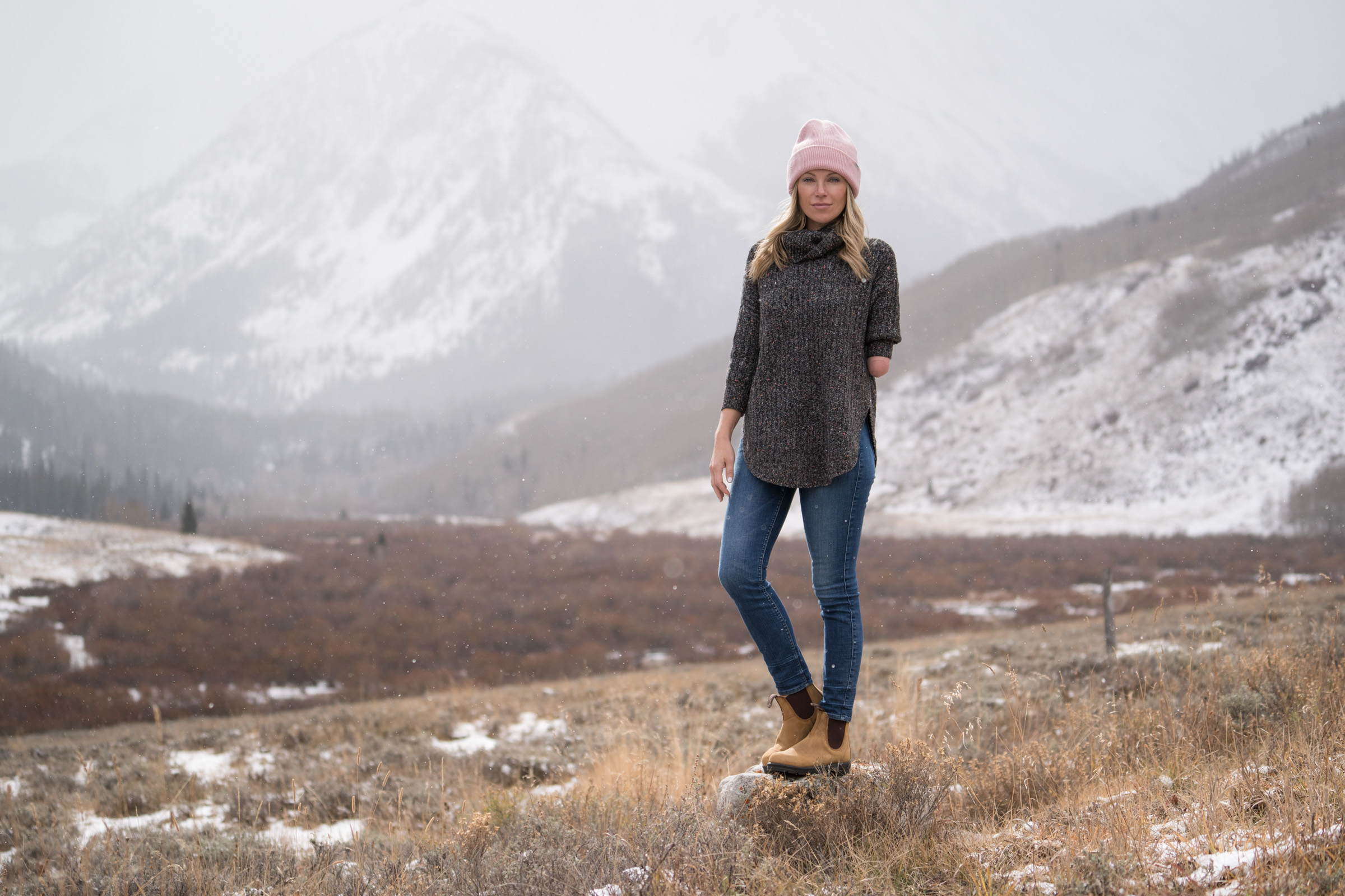 Sarah Herron, photographed by Dylan H. Brown, wearing Blundstone Boots near Ashcroft, Colorado