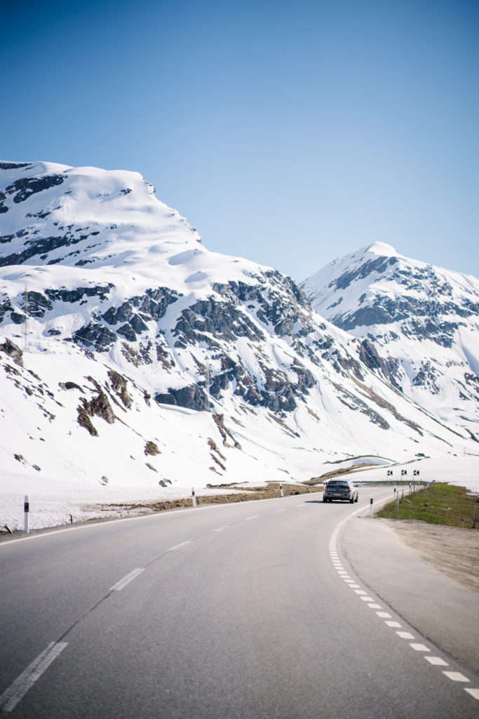 The perfect alps road trip takes you over beautiful snow covered passes.